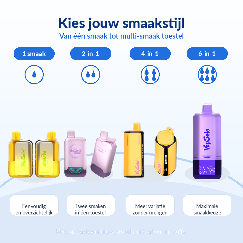 Vapsolo modellen met 1 smaak 2-in-1 4-in-1 en 6-in-1 smaakopties