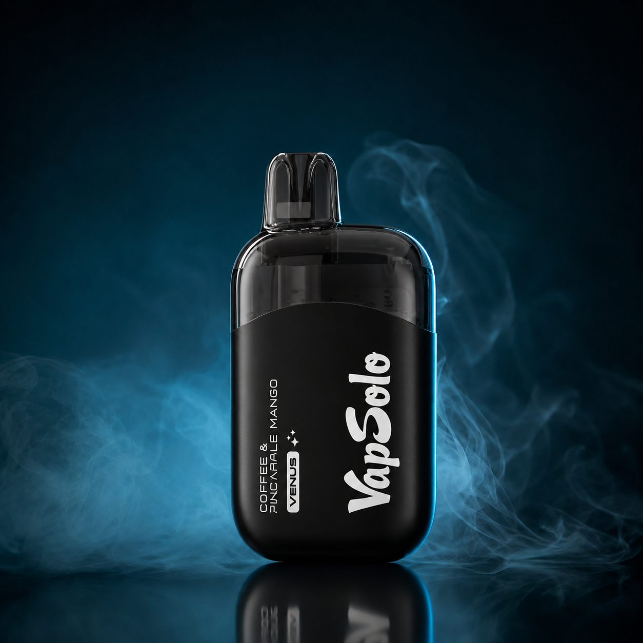 Moderne wegwerp vape met dampwolk op donkere achtergrond